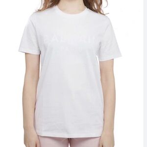 Balmain white Crew Neck light pink logo Tee